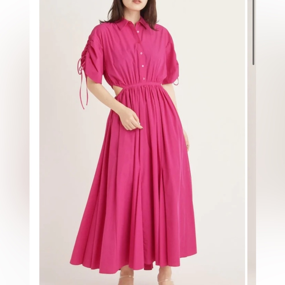 SNIDEL SUSTAINABLE BACK SLIT SHIRT DRESS FUCHSIA PINK S